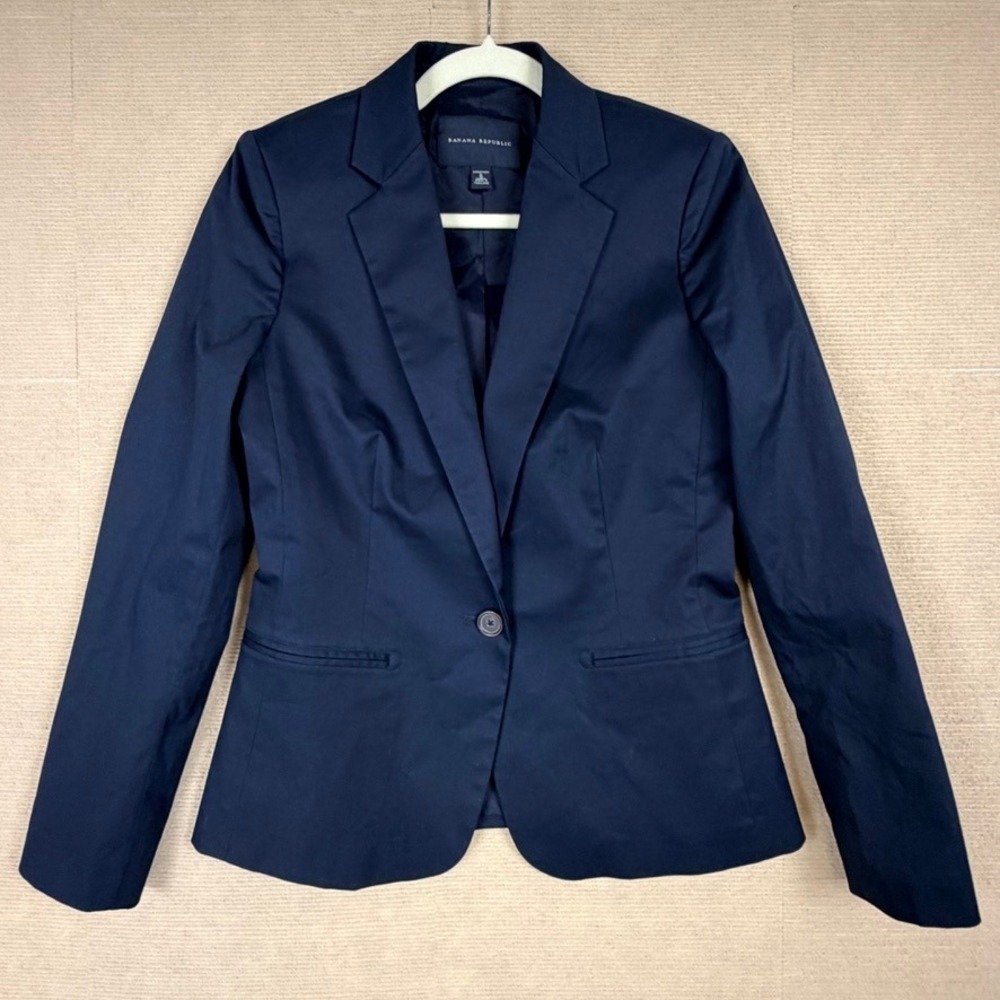 Banana Republic Navy Blue Stretch One Button Blazer Jacket Womens Size 6